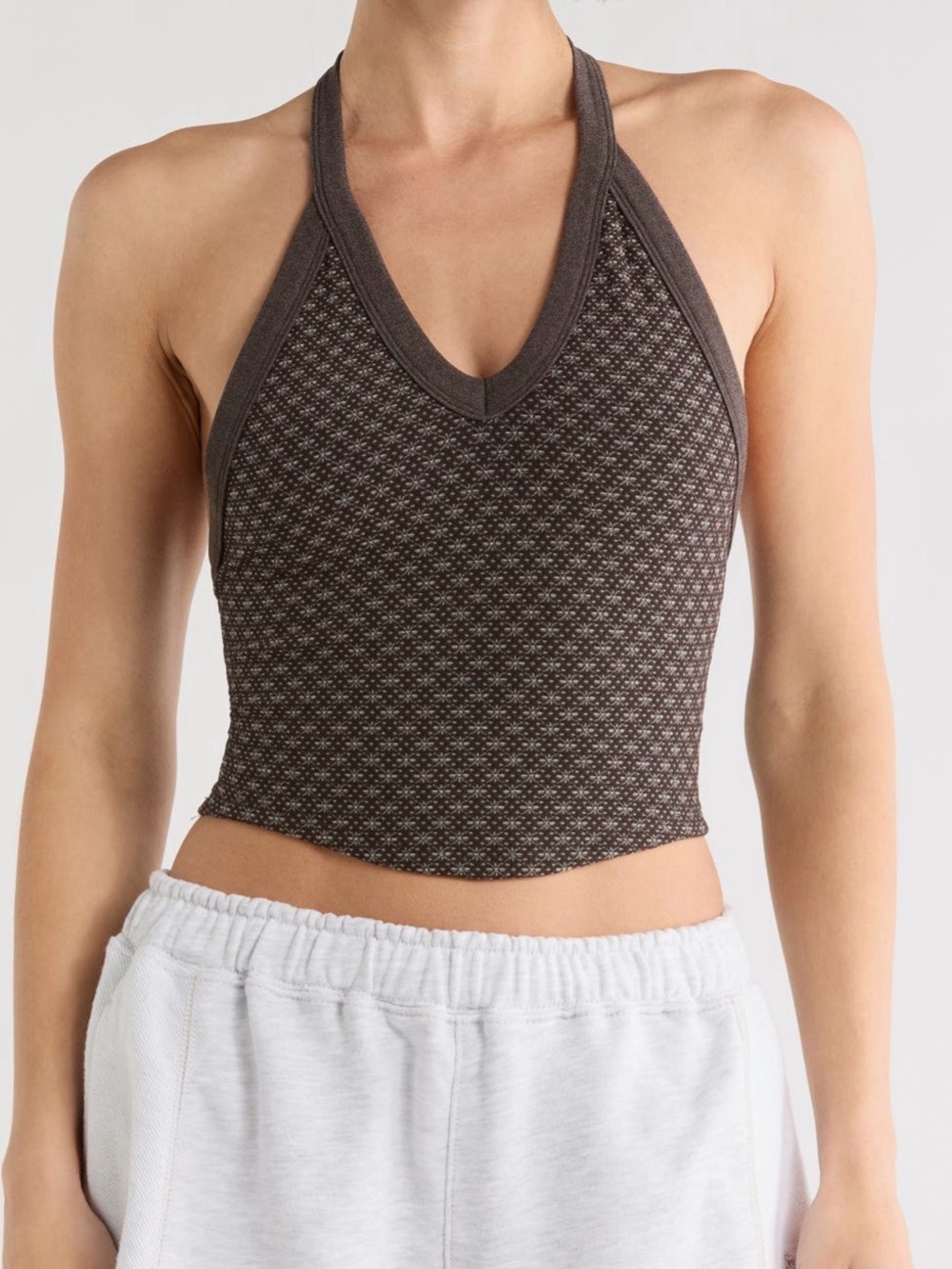 Free People Mocha Ribbed V-Neck Crop Tank